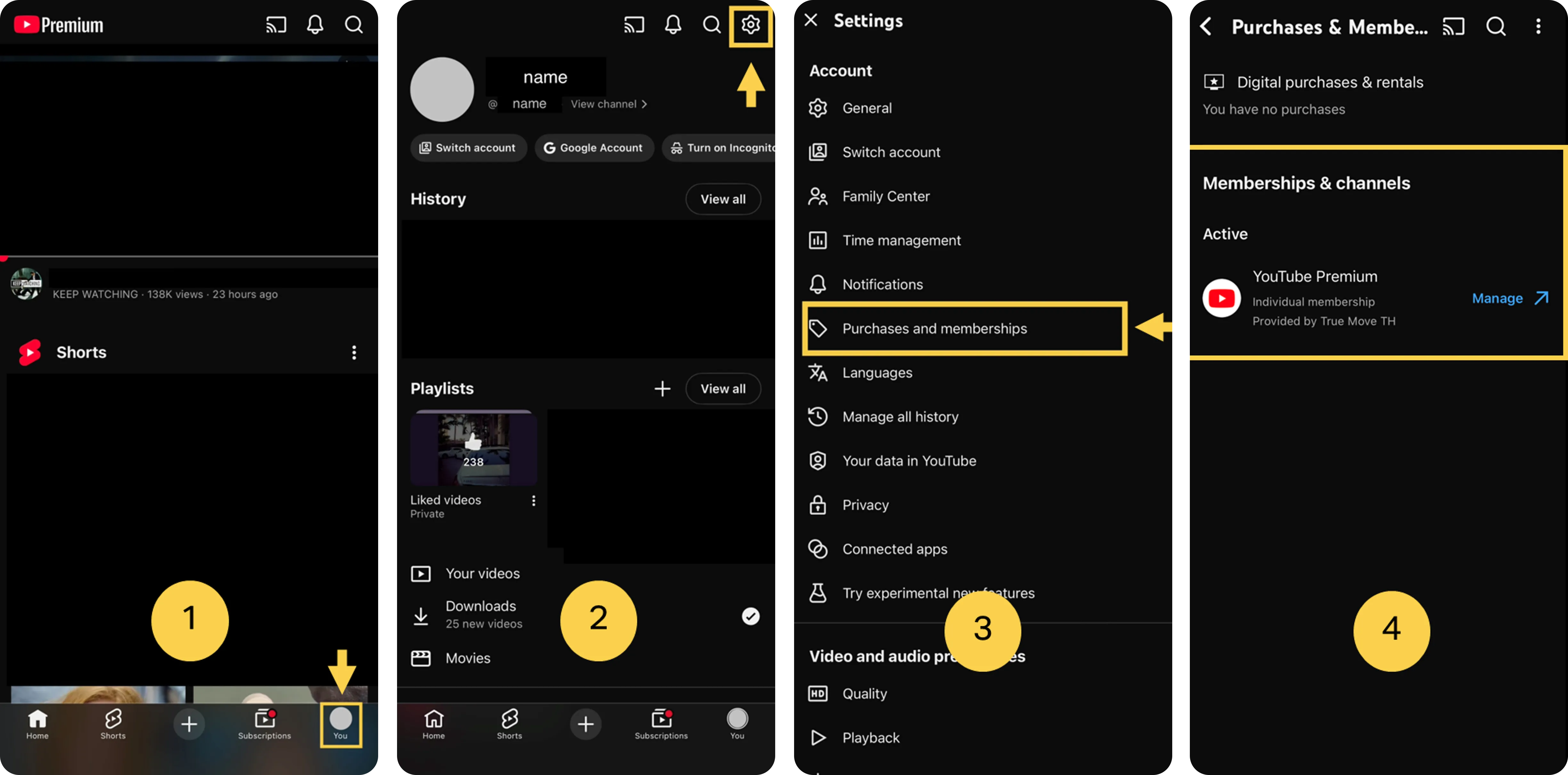 FAQ step-by-step screenshots showing registration and verification in the YouTube app