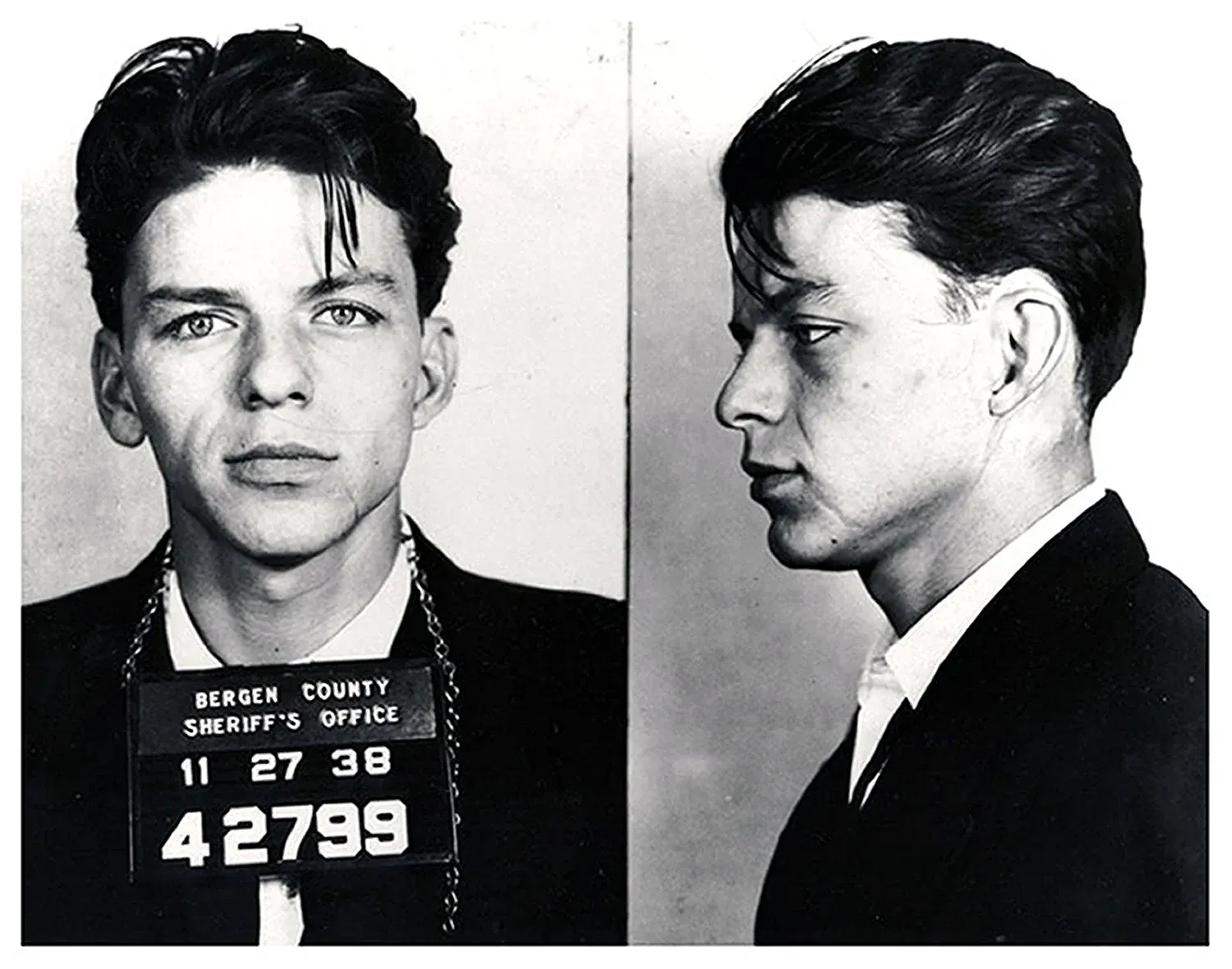 Young Frank Sinatra mugshot taken during the 1938 legal incident