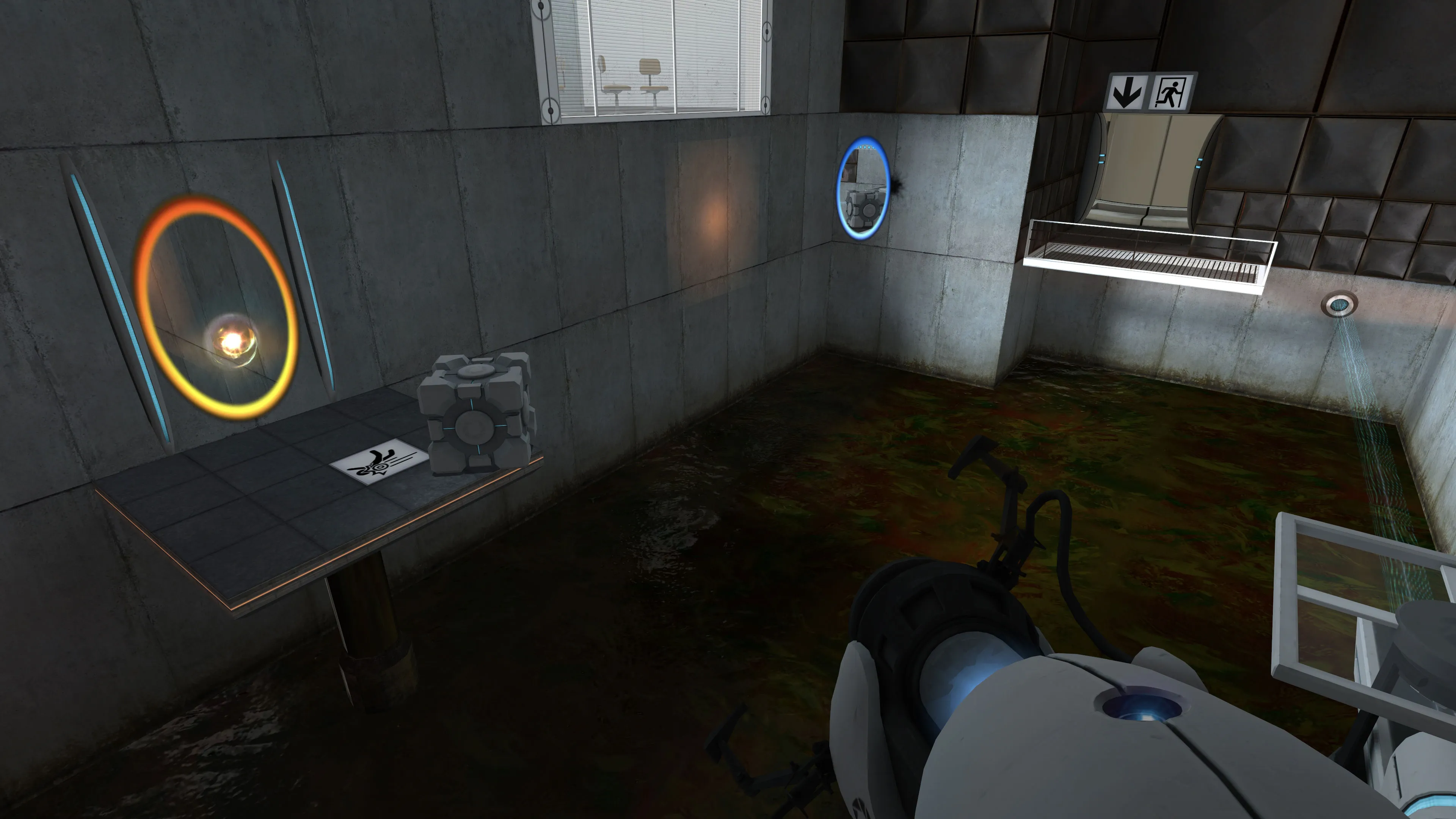 Ray tracing comparison showing Portal RTX with RTX disabled, demonstrating flat lighting and basic shadows