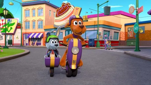 Tag and Scooch, the main dog duo in Go, Dog. Go! on Netflix