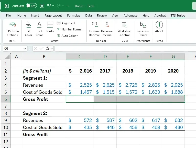 Selecting cells for Gross Profit calculation