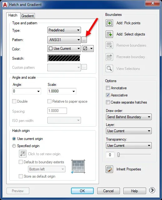 Hatch Pattern Palette with empty Custom tab before adding user patterns