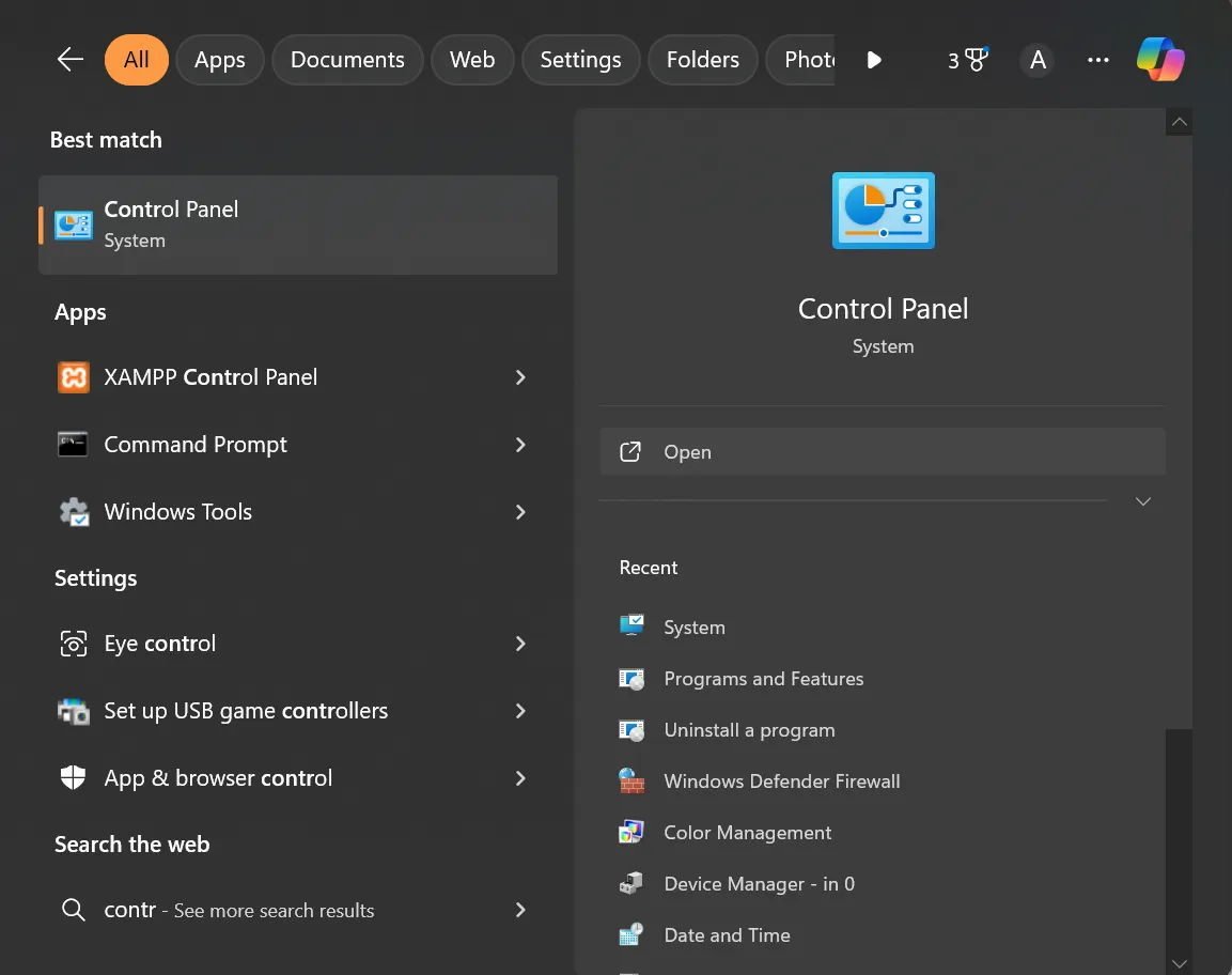 Open Control Panel