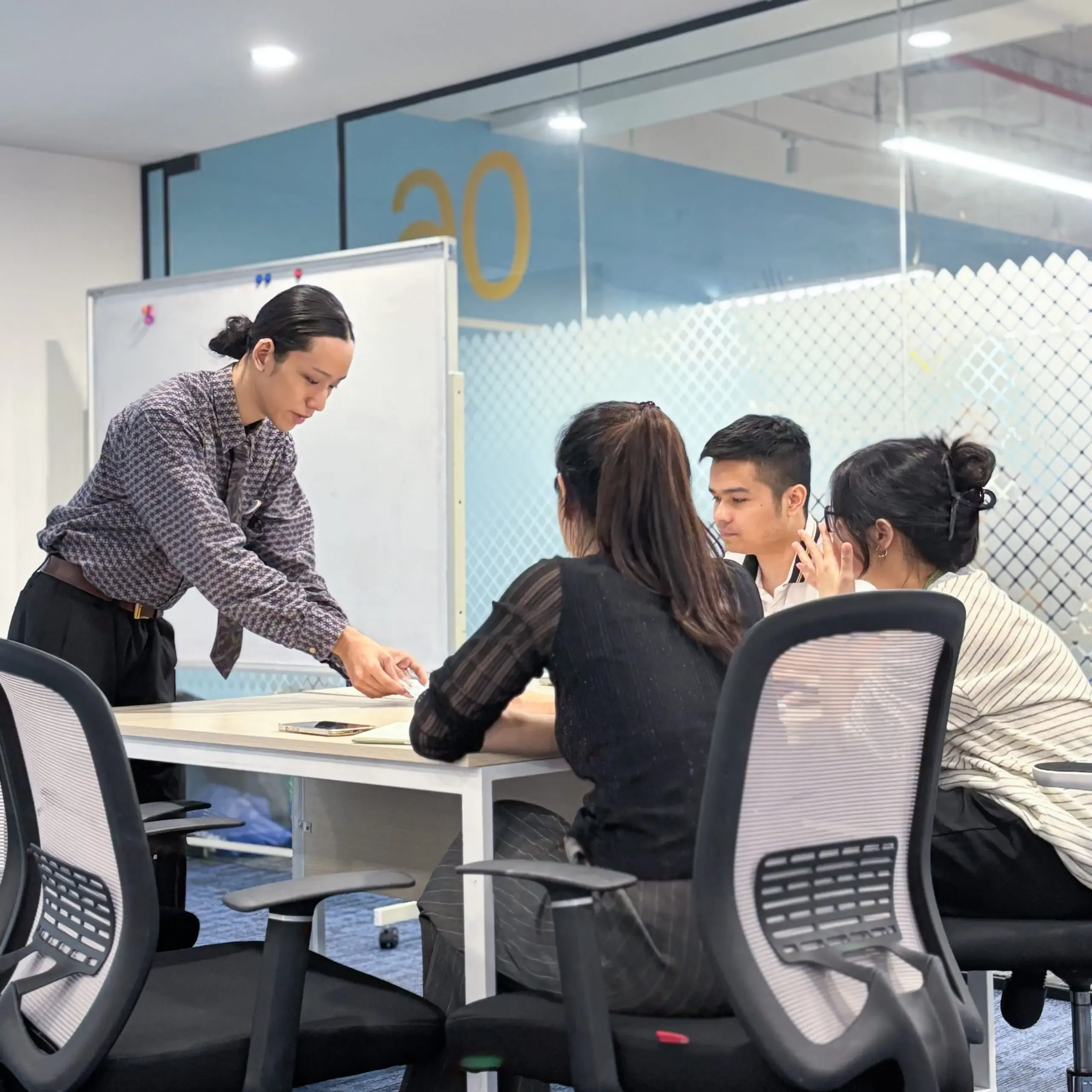 Corporate English training session with professional instructors and business participants