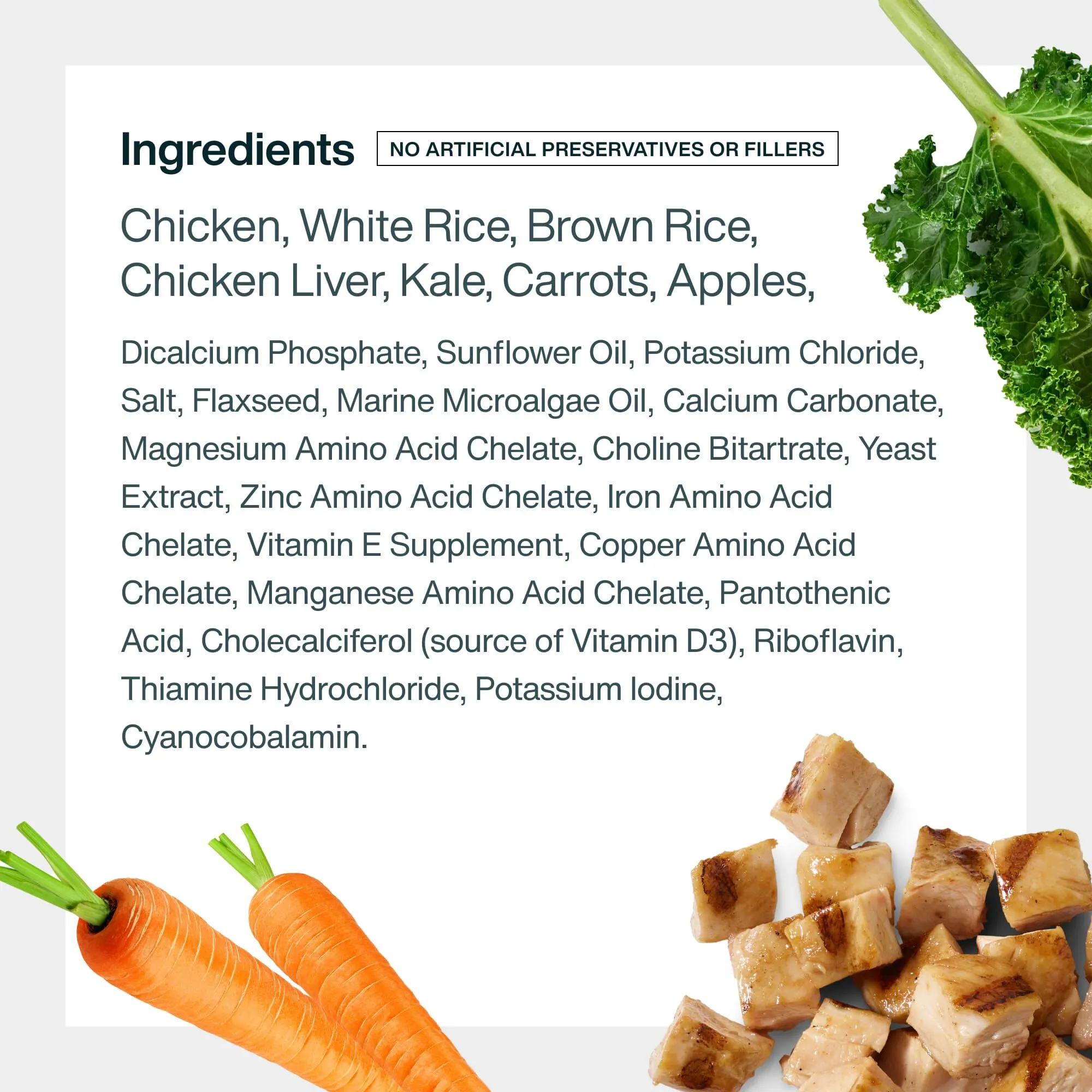 Fresh chicken and rice dog meal prepared with vegetables and wholesome ingredients