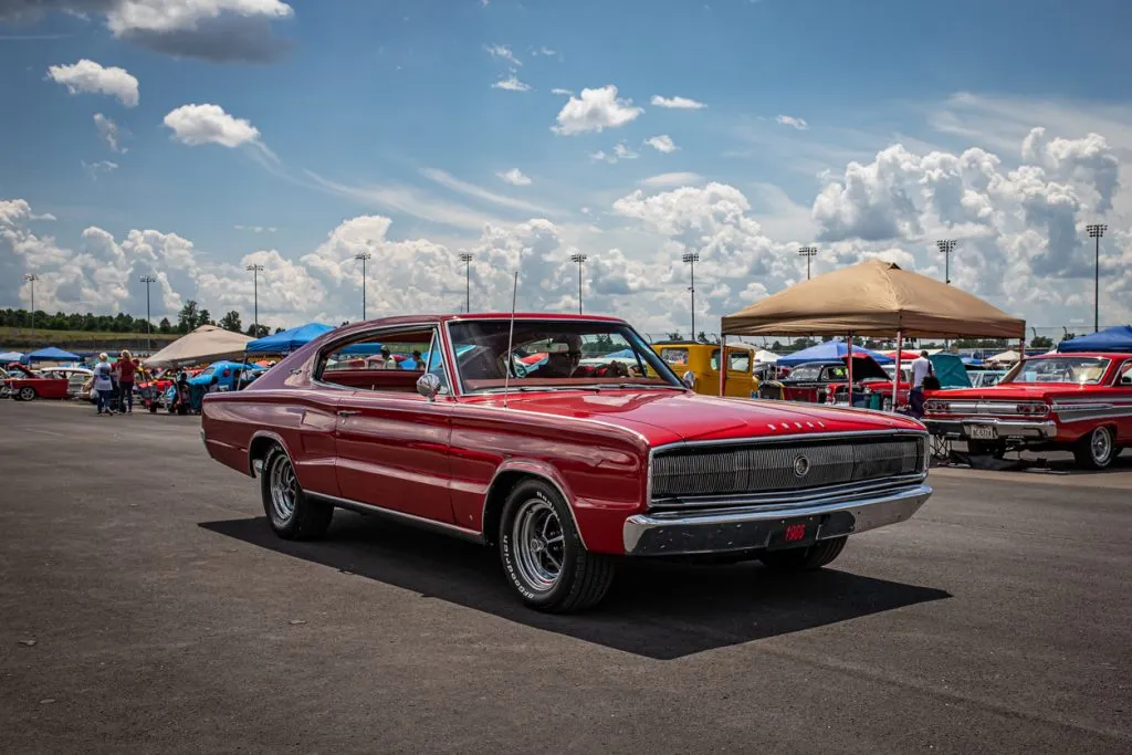 1966 Dodge Charger Hemi parked in desert landscape