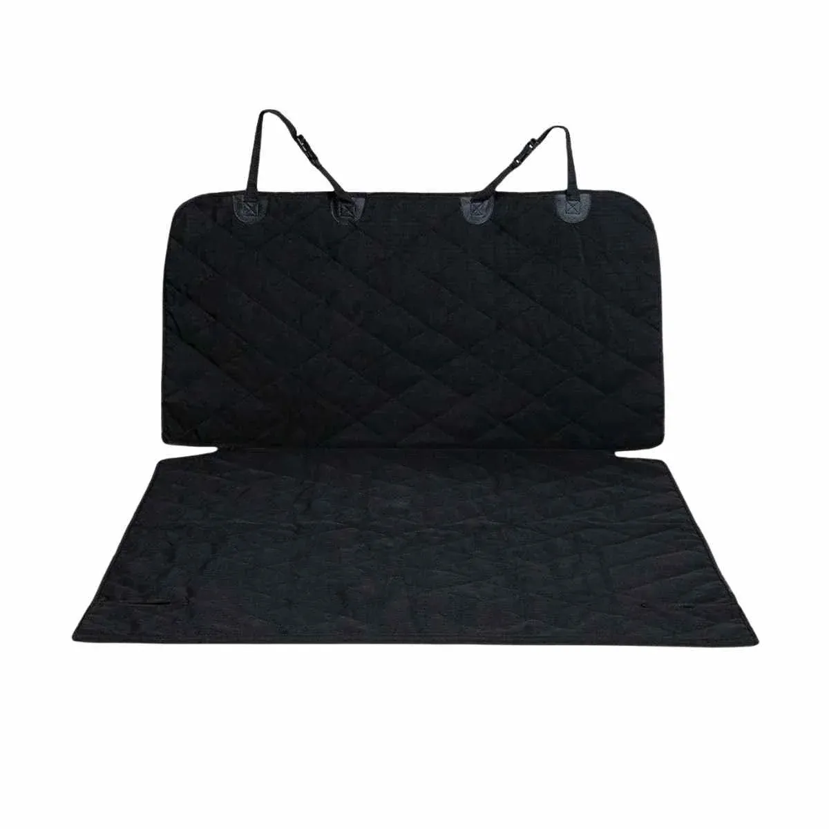 Durable cargo area dog cover installed under crate in SUV trunk