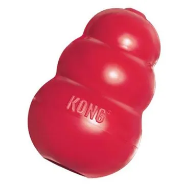 Red natural rubber Kong Classic dog toy designed for chewing and enrichment