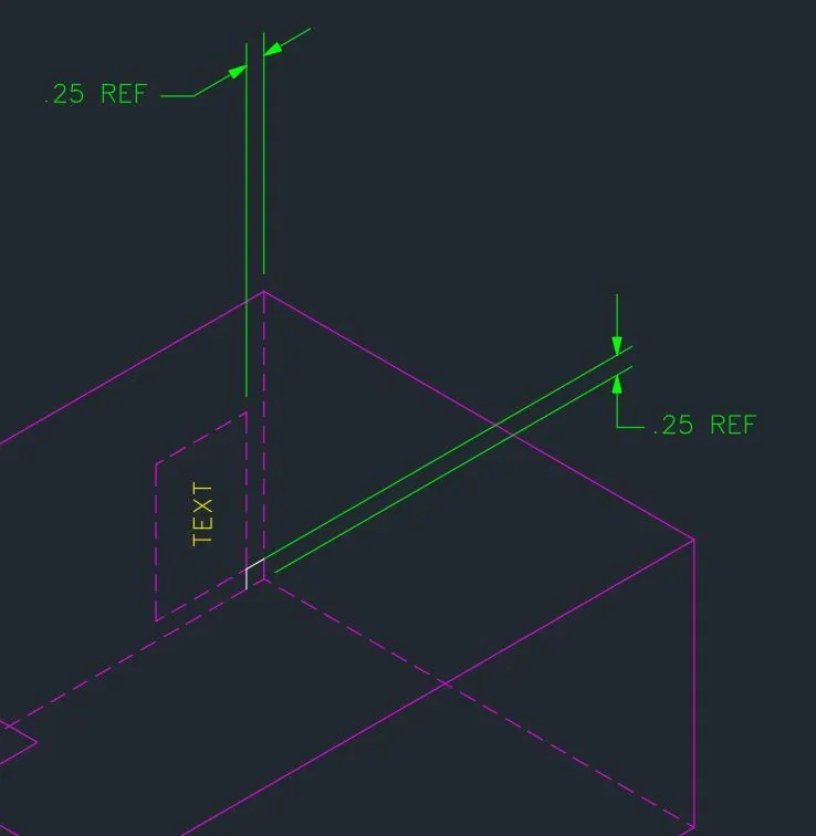 Isometric dimension example showing aligned and oblique dimension placement in AutoCAD LT