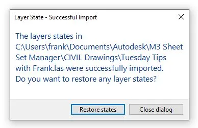 AutoCAD import dialog box for selecting and applying saved Layer States from external files