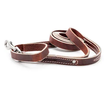 6ft two-handle latigo leather leash with reinforced stitching for dog training sessions