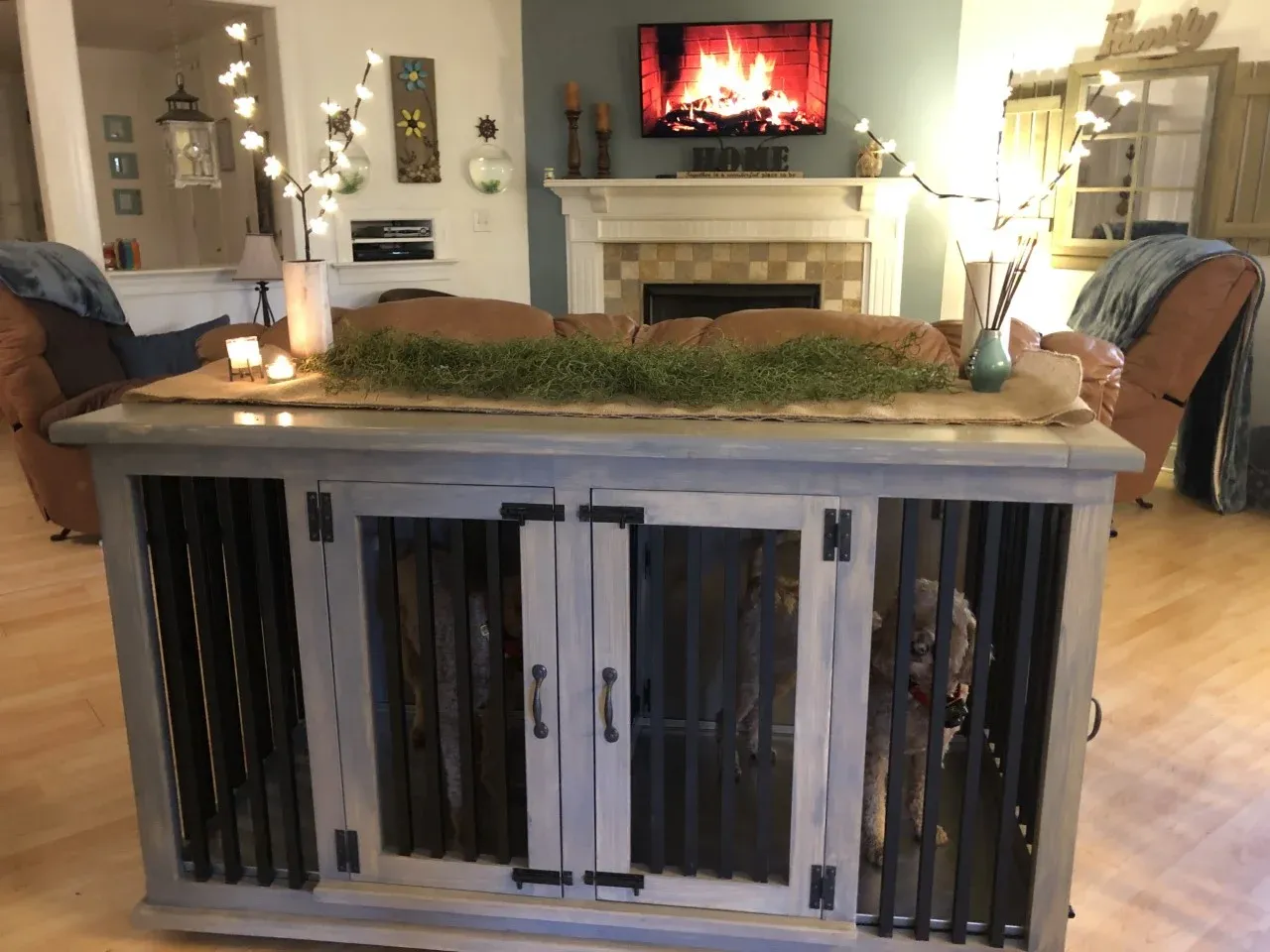 Luxury wooden dog crate designed as high-end furniture piece for modern homes