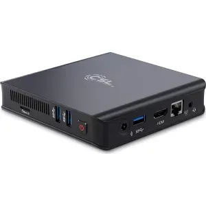 CSL Narrow Box Ultra HD Compact v4 Mini PC with Intel Celeron N4120 processor on a white background