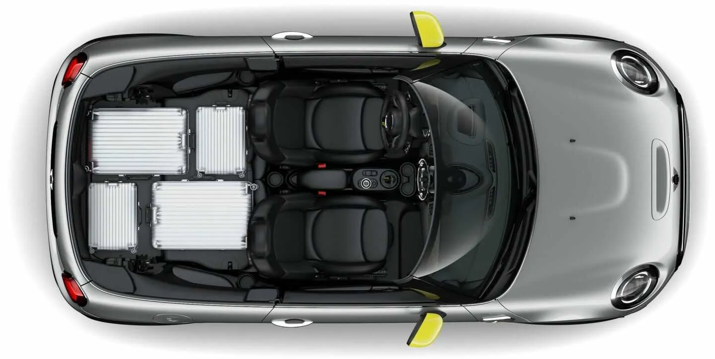 Rear cargo space of MINI Cooper Electric showing expandable storage