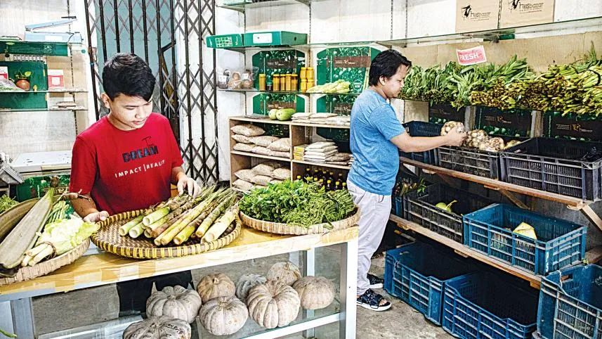 Fresh vegetables and produce sourced from the hill regions of the Chittagong Hill Tracts, Bangladesh