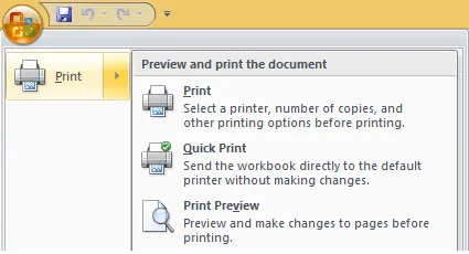 Print Preview and printing options within Excel 2007