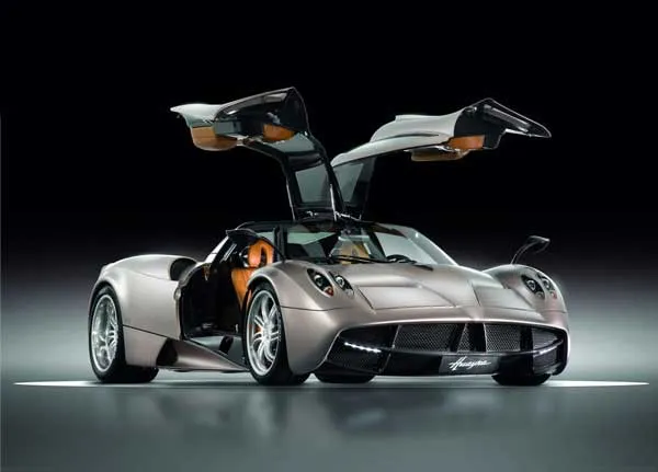 Pagani Huayra hypercar showing intricate aerodynamic bodywork and gullwing-style doors