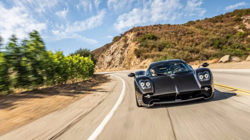 Pagani Utopia on a curved mountain road