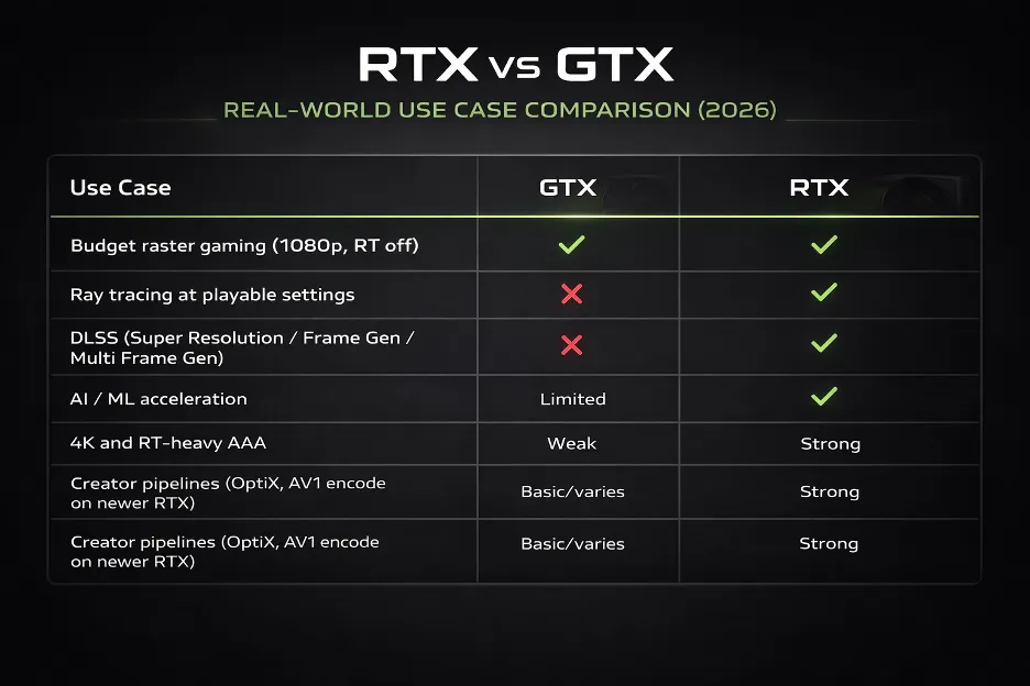 RTX vs GTX real-world use cases comparison chart