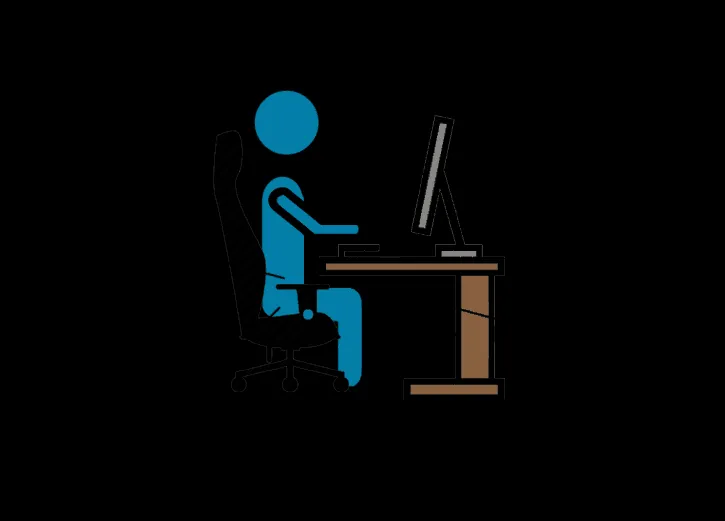 Gaming posture diagram showing correct alignment of head, spine, arms, and legs