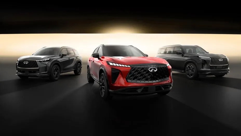 Three INFINITI models positioned against a horizon, symbolizing forward-looking brand strategy and future lineup expansion