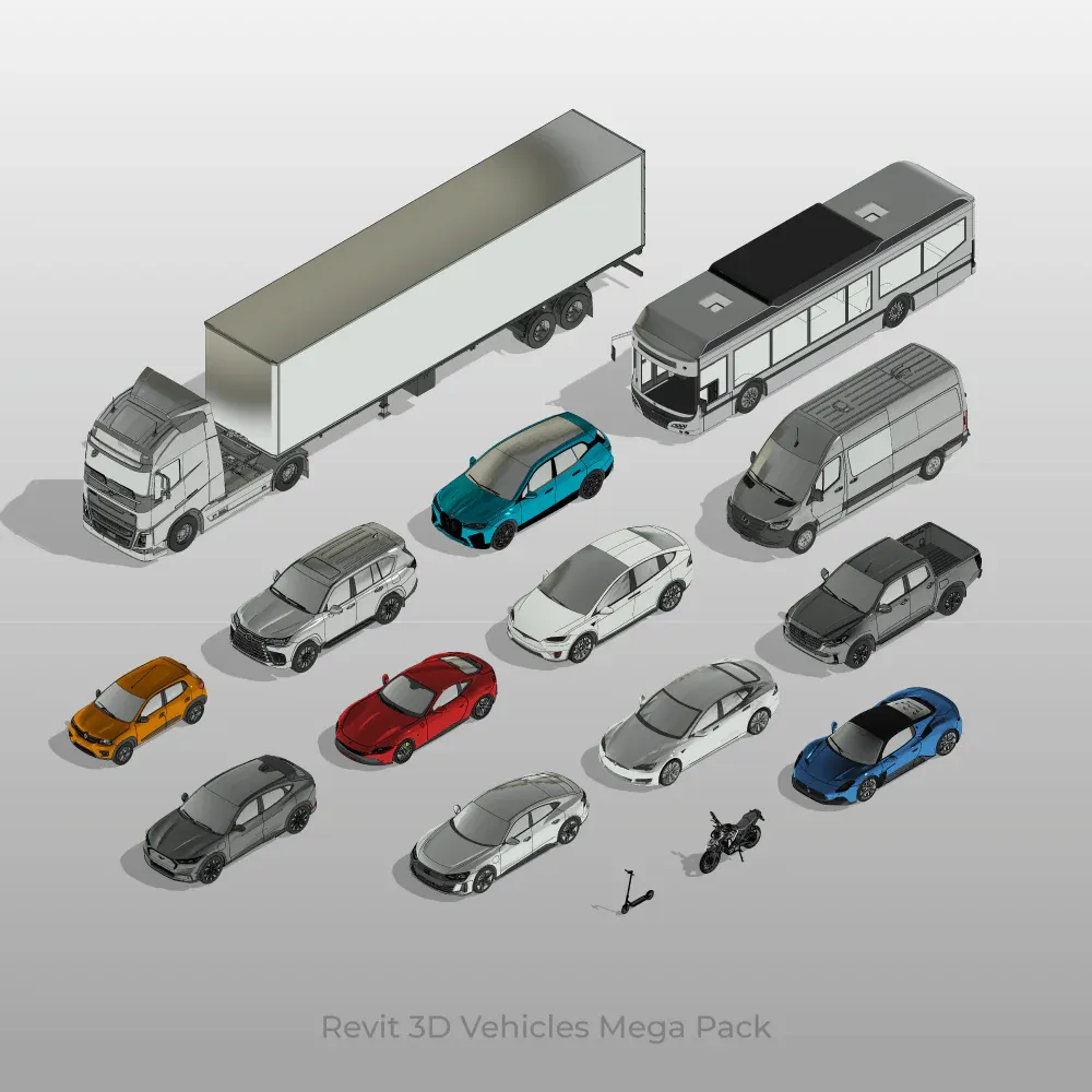 3D realistic Revit car models used in urban site planning and visualization