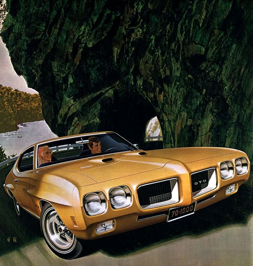 Sales and promotional artwork for the 1970 Pontiac GTO highlighting Pontiac's marketing strategy