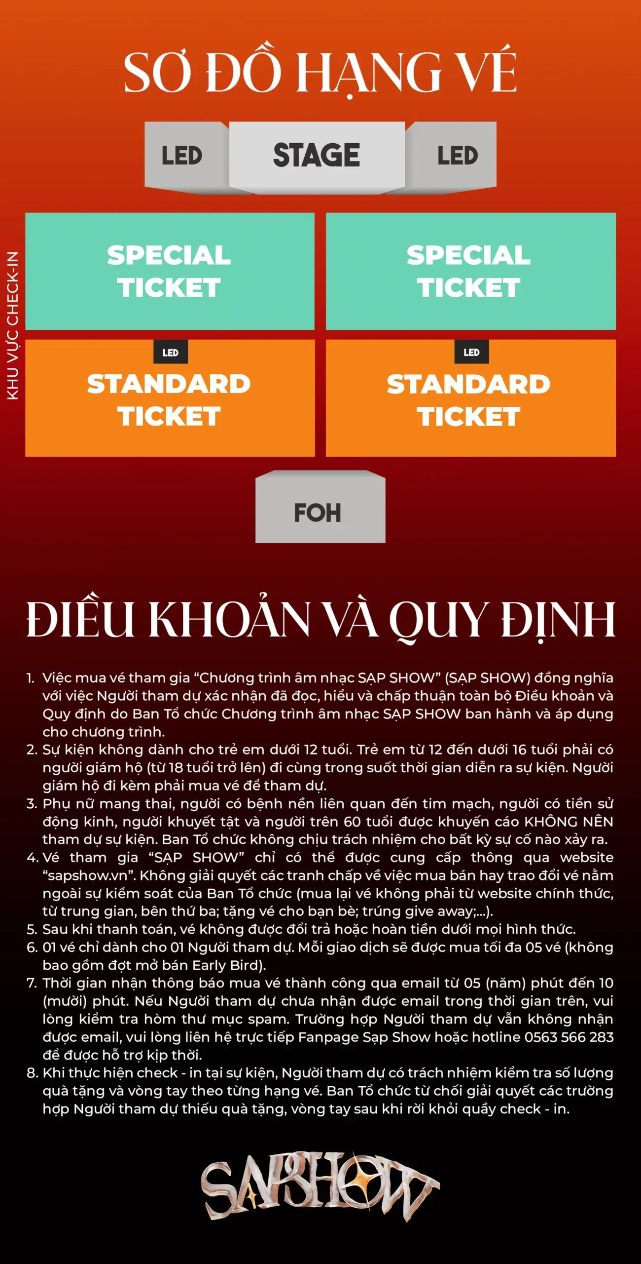 Sạp Show Season 6 seating map showing venue layout and standing areas