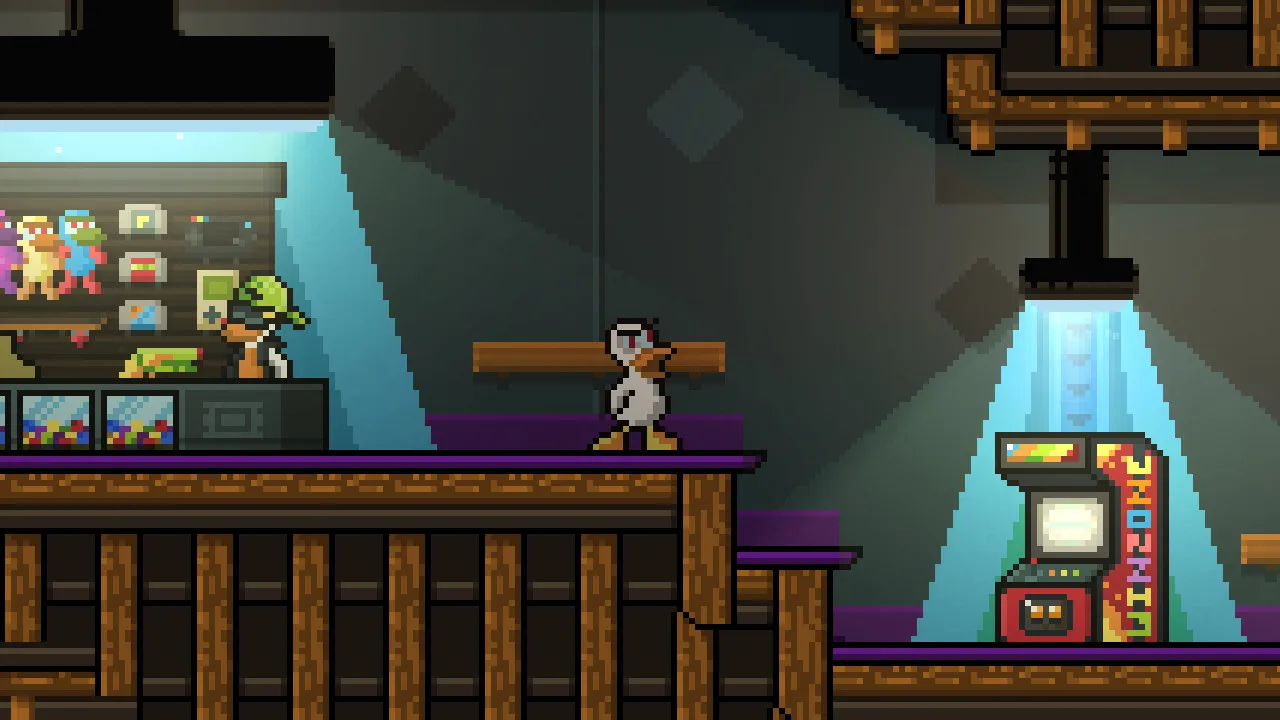 Pixelated ducks in frantic multiplayer combat with varied weapons