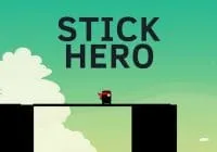 Stick Hero gameplay showing stick figure crossing gap by placing bridge