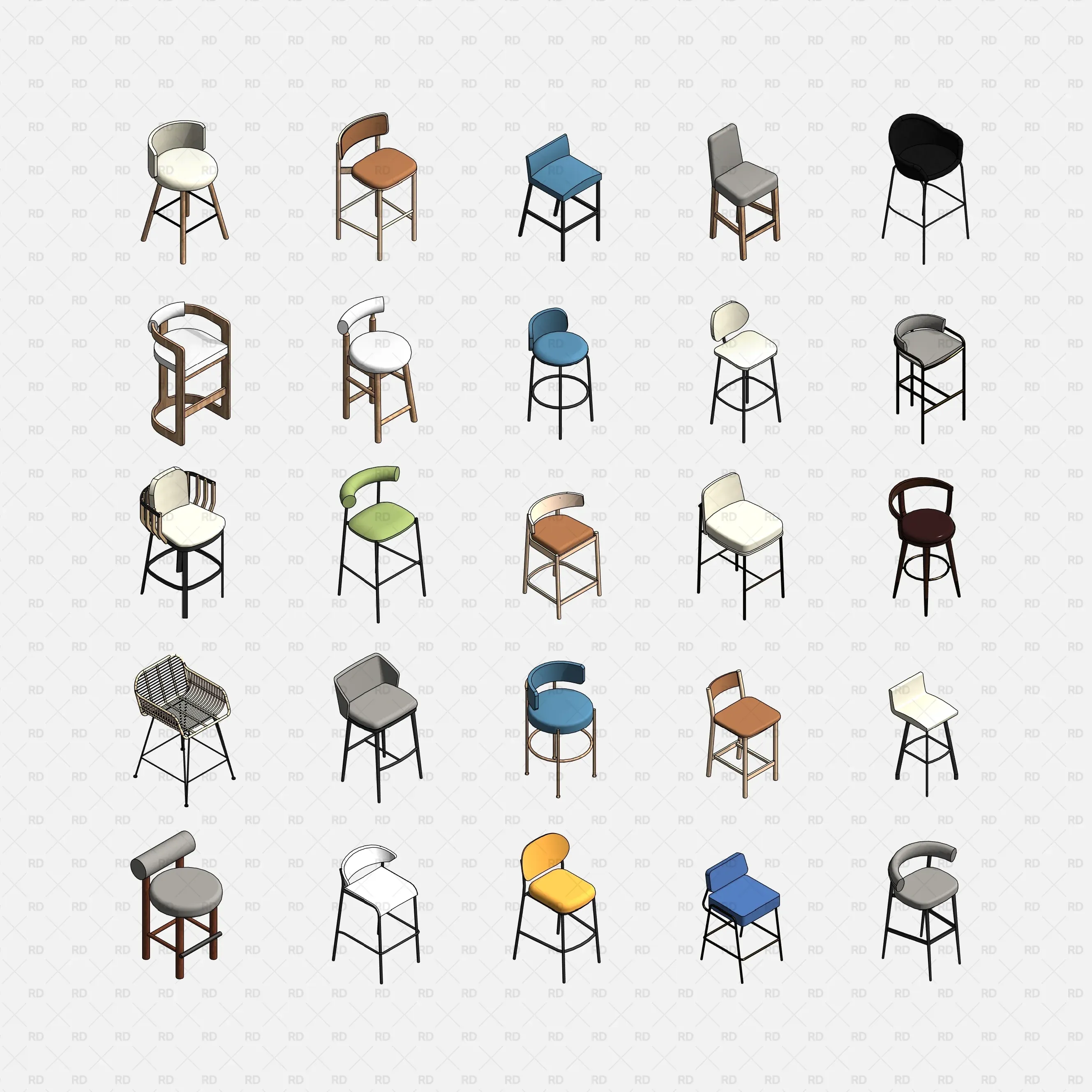 Free Revit furniture packs including stools and interior elements for architectural visualization