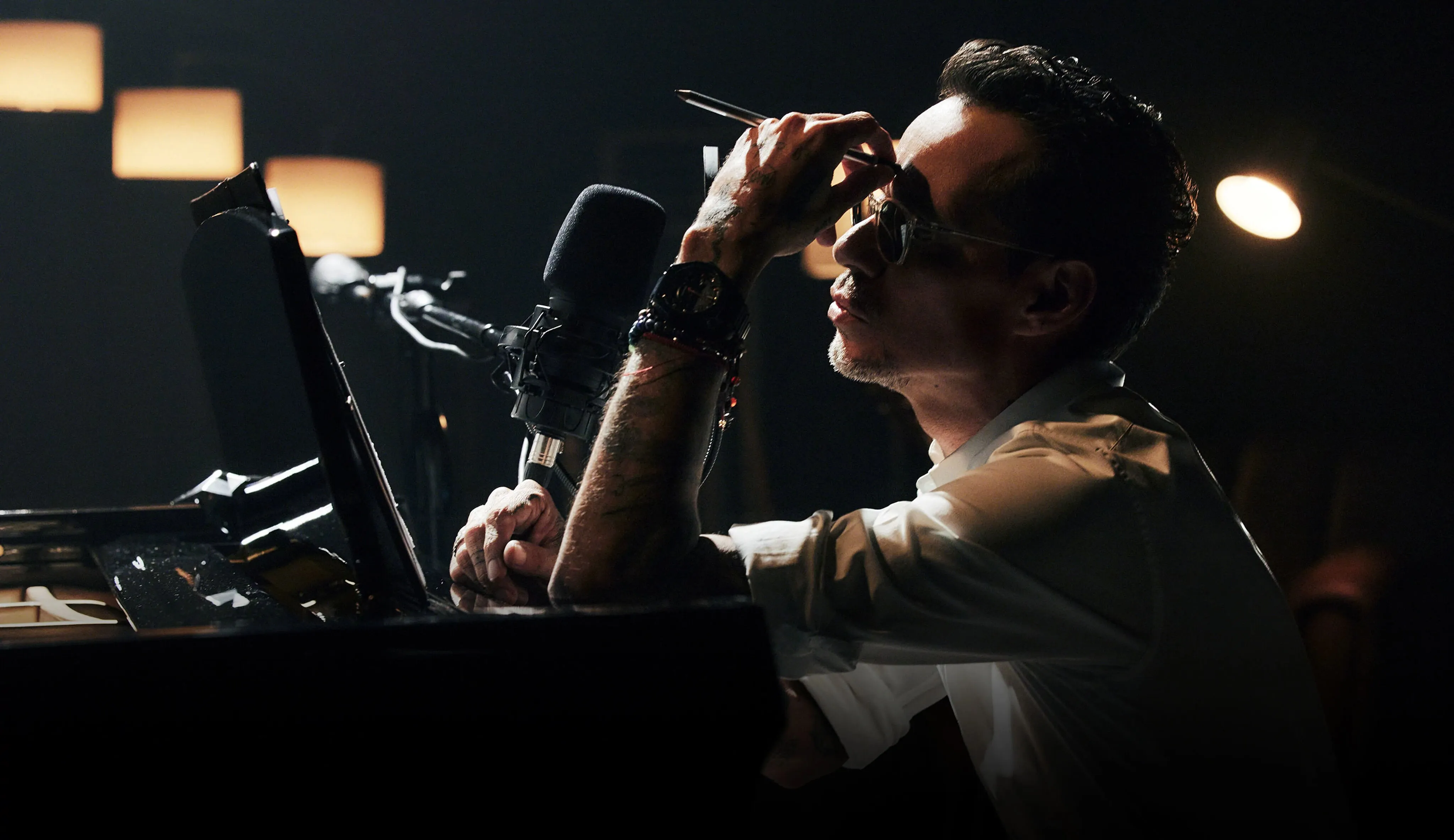 Marc Anthony performing with Bulova collaboration watch on display