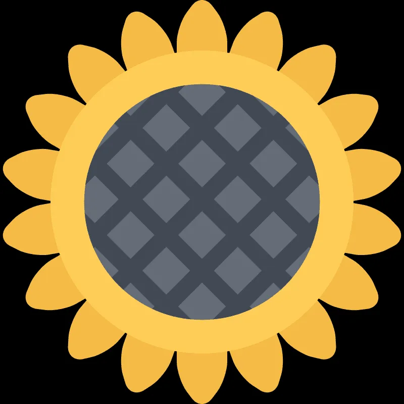 Stylized sunflower graphic with bold outlines in a vector illustration style