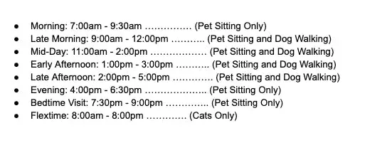 Pet Sitting and Dog Walking Time Slots