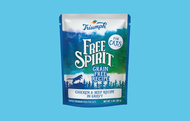 Triumph Free Spirit wet cat food packaging representing alternative grain-free diet options