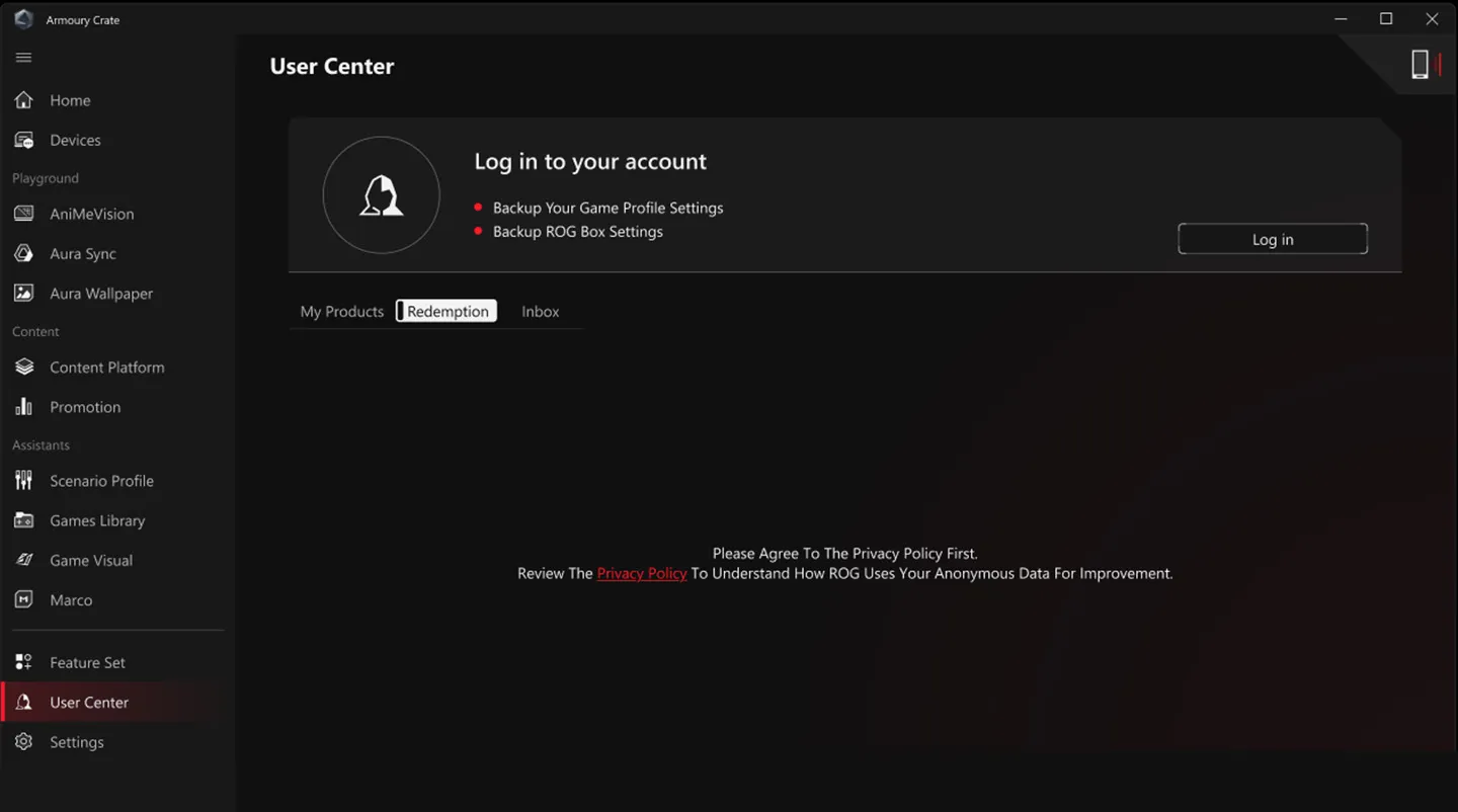 Update Center interface for driver and firmware management