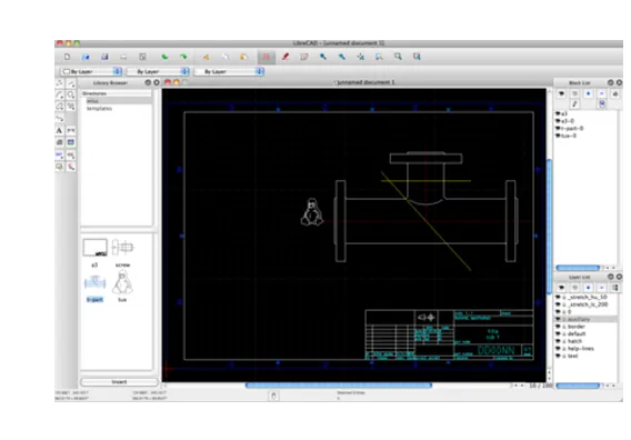 LibreCAD interface welcome screen showing the main workspace layout and tool panels