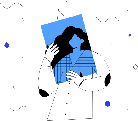 A woman explaining digital concepts in a simple illustration style