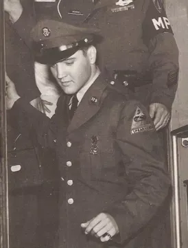 Elvis Presley arriving in Germany during his U.S. Army deployment