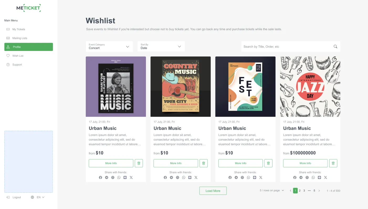 Save events to a wishlist for later