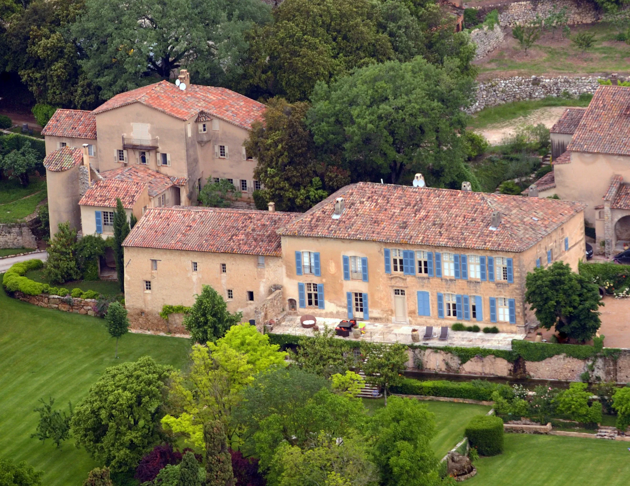 Aerial view of Chateau Miraval, a vineyard estate in Le Val, southeastern France.
