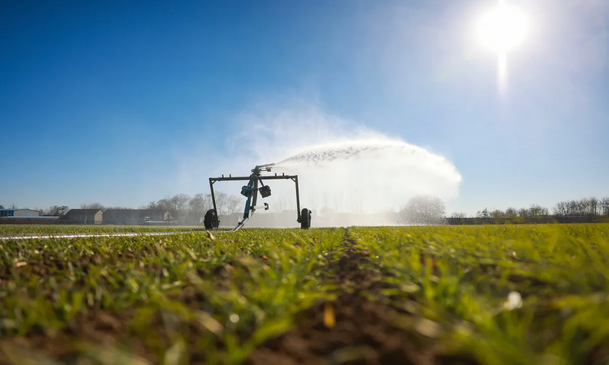 Modern irrigation system watering farmland in eastern China