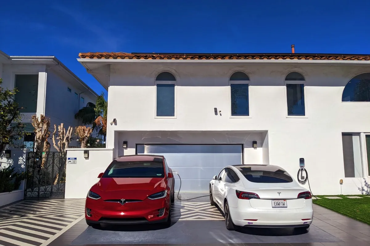 Wall-mounted home EV charging station in a residential garage