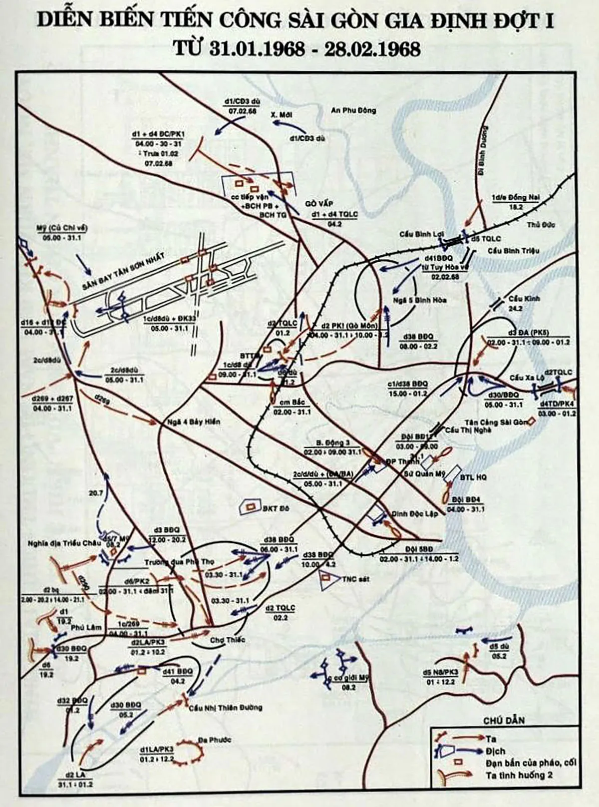 Map showing the first phase of the Saigon-Gia Dinh offensive in early 1968
