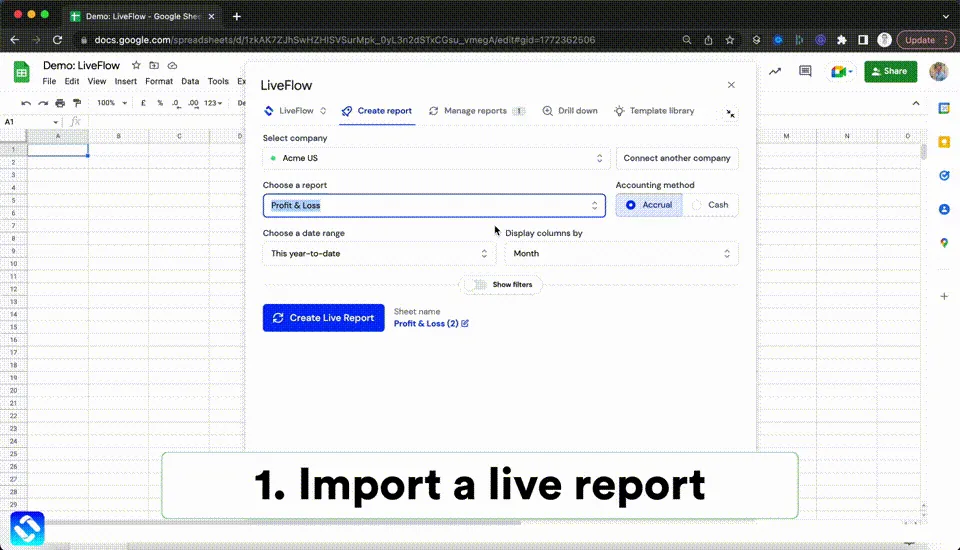 Animated dashboard demonstrating automated financial reporting workflow
