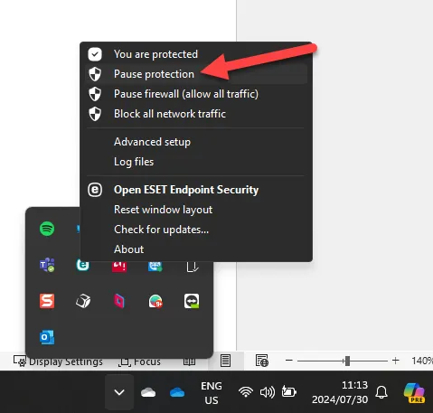Pausing antivirus software before installing Revit on a Windows PC