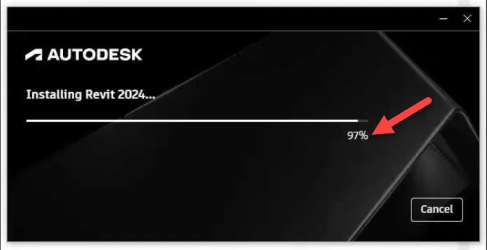 Revit installer appearing stuck at 97 percent during setup