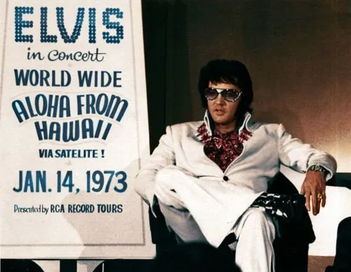 Elvis Presley performing during the Aloha From Hawaii satellite concert in 1973