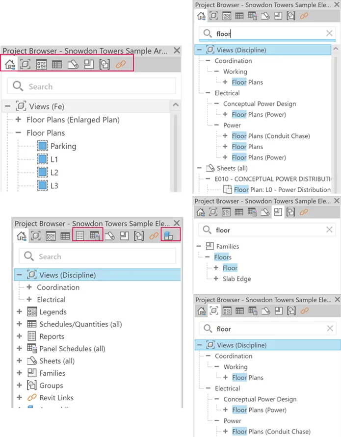 Quick object filtering tabs in Project Browser