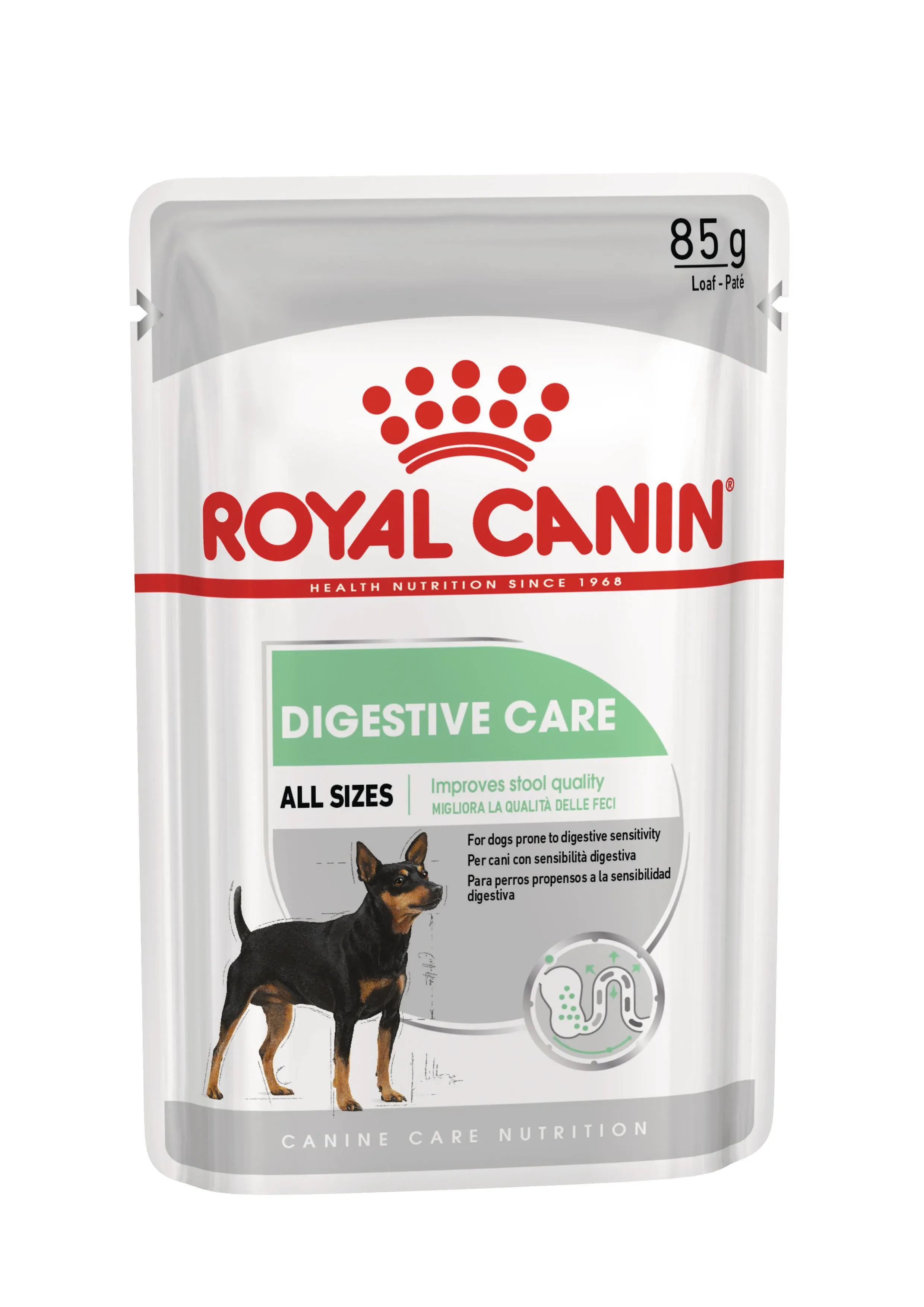Royal Canin Digestive Care wet dog food pouch with pâté texture visible